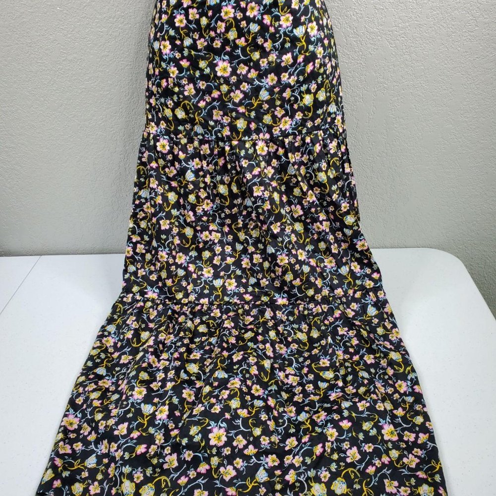Who What Wear Womens Black Floral Print Tiered